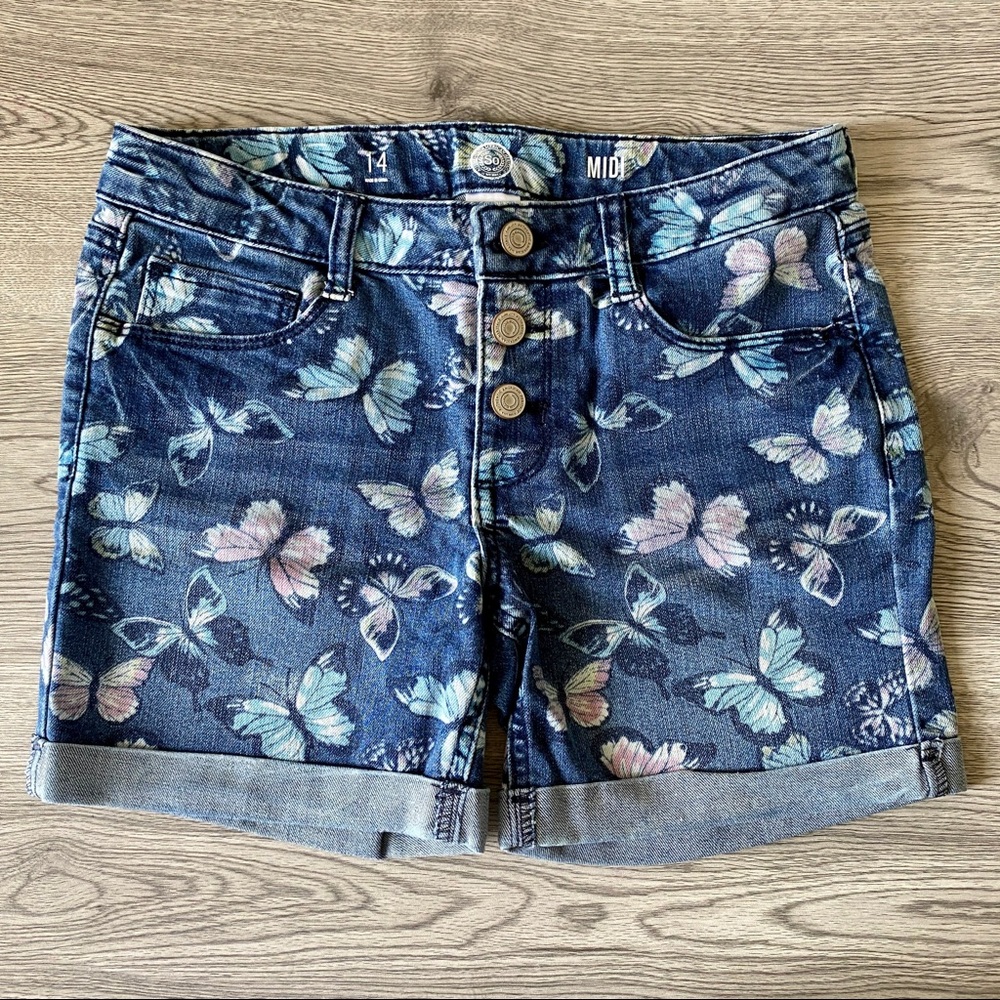 SO Girls 14 Butterfly MIDI Button Fly Jeans Shorts